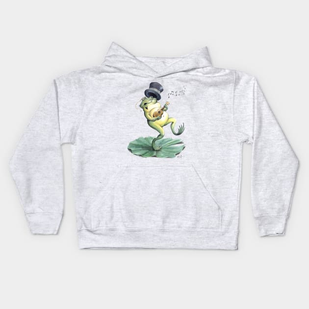 Dancing Ukulele Frog Kids Hoodie by UkuleleJim